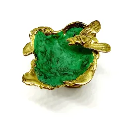 Brass ring with green enamel