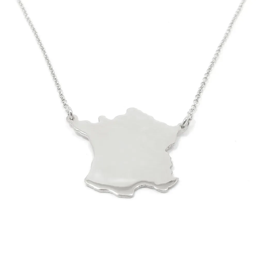 Sterling silver platinum plated necklace with cut out map of your favorite country or region Sterling silver platinum plated necklace with cut out map of your favorite country or region