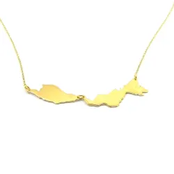 Sterling silver gold plated necklace with 2 maps of your favorite countries or regions