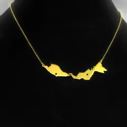 Sterling silver gold plated necklace with 2 maps of your favorite countries or regions