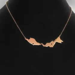 Ασημένιο ροζ επιχρυσωμένο κολιέ με 2 χάρτες των αγαπημένων σας χωρών ή περιοχών