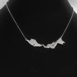 Sterling silver platinum  plated necklace with 2 maps of your favorite countries or regions