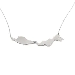 Sterling silver platinum  plated necklace with 2 maps of your favorite countries or regions