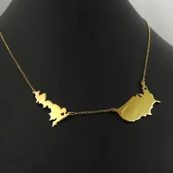 Sterling silver gold plated necklace with 2 maps of your favorite countries or regions