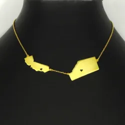 Sterling silver gold plated necklace with 2 maps of your favorite countries or regions