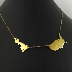 Sterling silver gold plated necklace with 2 maps of your favorite countries or regions