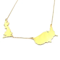 Sterling silver gold plated necklace with 2 maps of your favorite countries or regions