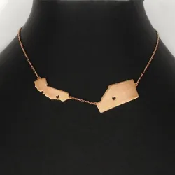Sterling silver rose gold plated necklace with 2 maps of your favorite countries or regions