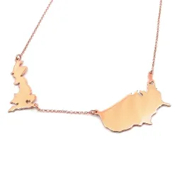 Sterling silver rose gold plated necklace with 2 maps of your favorite countries or regions