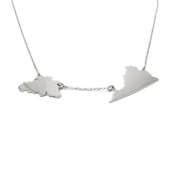 Sterling silver platinum  plated necklace with 2 maps of your favorite countries or regions