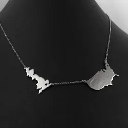 Sterling silver platinum  plated necklace with 2 maps of your favorite countries or regions