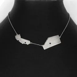 Sterling silver platinum  plated necklace with 2 maps of your favorite countries or regions