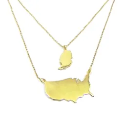 Sterling silver gold plated necklace with 2 maps of your favorite countries or regions