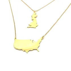 Sterling silver gold plated necklace with 2 maps of your favorite countries or regions