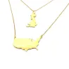 Sterling silver gold plated necklace with 2 maps of your favorite countries or regions Sterling silver gold plated necklace with 2 maps of your favorite countries or regions