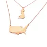 Sterling silver rose gold plated necklace with 2 maps of your favorite countries or regions Sterling silver rose gold plated necklace with 2 maps of your favorite countries or regions