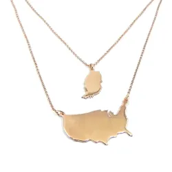 Sterling silver rose gold plated necklace with 2 maps of your favorite countries or regions