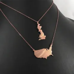 Sterling silver rose gold plated necklace with 2 maps of your favorite countries or regions