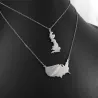 Sterling silver platinum  plated necklace with 2 maps of your favorite countries or regions Sterling silver platinum  plated necklace with 2 maps of your favorite countries or regions