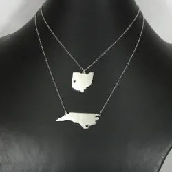 Sterling silver platinum  plated necklace with 2 maps of your favorite countries or regions