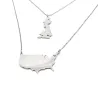 Sterling silver platinum  plated necklace with 2 maps of your favorite countries or regions Sterling silver platinum  plated necklace with 2 maps of your favorite countries or regions