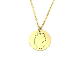 Sterling silver gold plated disk pendant with engraved map of your favorite country or region (stainless steel chain)