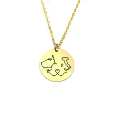 Sterling silver gold plated disk pendant with engraved maps of your favorite countries or regions (stainless steel chain)