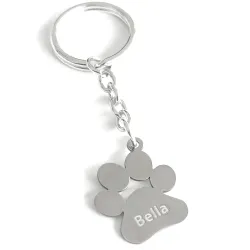 925 Silver Keychain with Pet Paw and Name
