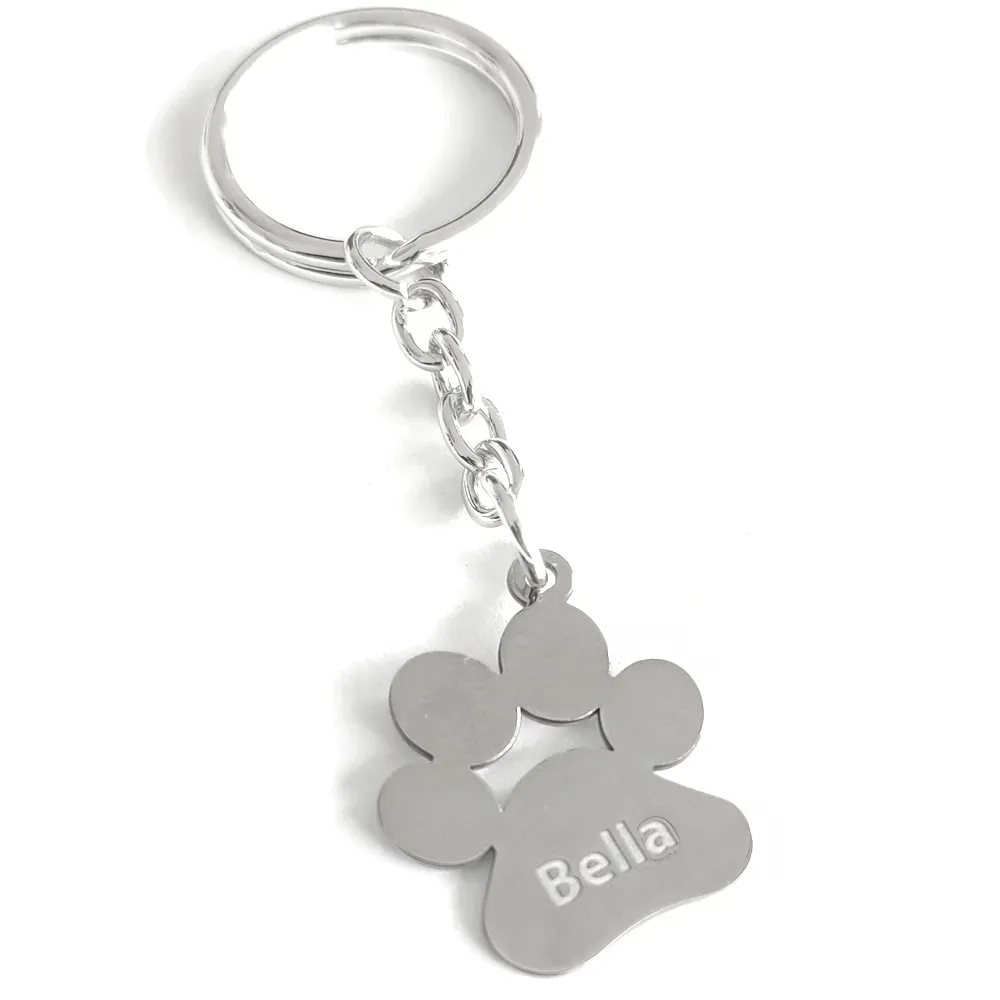 925 Silver Keychain with Pet Paw and Name
