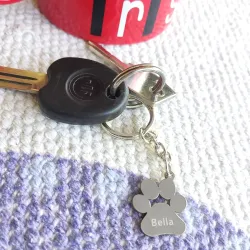 925 Silver Keychain with Pet Paw and Name