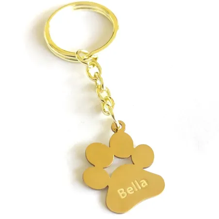 Brass Keychain with Pet Paw and Name