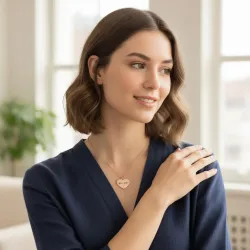 Ασημένιο ροζ επιχρυσωμένο κολιέ καρδιά με κυματομορφή και QRcode χαραγμένο, ατσάλινη αλυσίδα