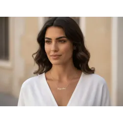 Women's name necklace worn around the neck