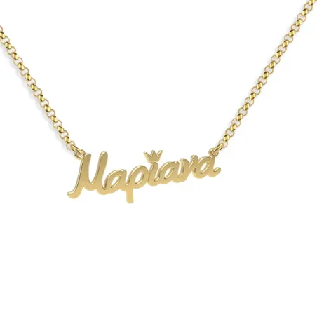 Ασημένιο επιχρυσωμένο κολιέ με όνομα και τόνο κορώνα