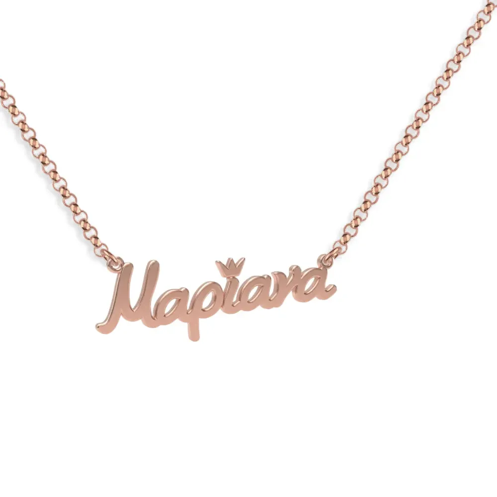 Silver rose gold plated necklace with name and tone crown