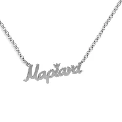 Silver platinum plated necklace with name and tone crown