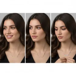 Ασημένιο επιχρυσωμένο κολιέ με όνομα, τόνο swarovski, σταυρό με στρας και ματάκι και αλυσίδα