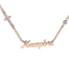 Silver rose gold plated necklace with name, swarovski tone, cross with rhinestones and evil eye