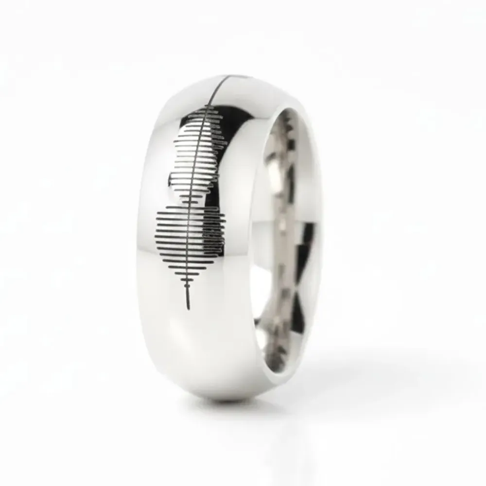 6mm silver ring with sound waveform engraving