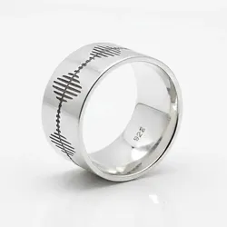 10mm silver ring with sound waveform engraving