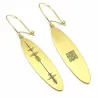 Silver gold plated oval earrings with waveform engraving and engraved QRcode