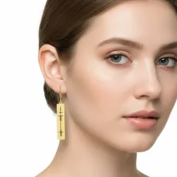 Silver gold plated earrings with waveform engraving and engraved QRcode