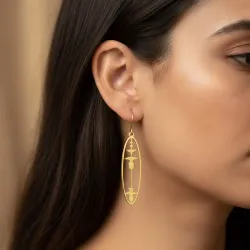 Silver gold plated oval earrings with cut waveform
