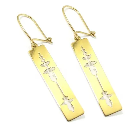 Silver gold plated rectangular earrings with cut waveform