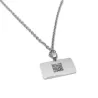 Silver platinum plated rectangle pendant with engraving of a children's painting, stainless steel chain