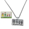 Rectangle pendant made of Nickel silver with engraving of a children's painting, stainless steel chain