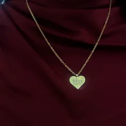 Silver gold plated heart pendant with engraving of a children's painting, stainless steel chain