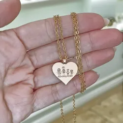 Silver rose gold plated heart pendant with engraving of a children's painting, stainless steel chain