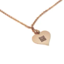Silver rose gold plated heart pendant with engraving of a children's painting, stainless steel chain