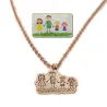 Silver rose gold plated pendant with engraving of a children's painting, stainless steel chain